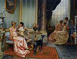 Vittorio Reggianini Canvas Paintings - Interior with Elegant Figures